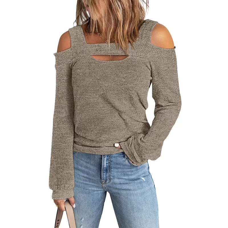 Damen Elegantes Langarmshirt mit asymmetrischem Cut-Out und modischem Schulterdesign EB