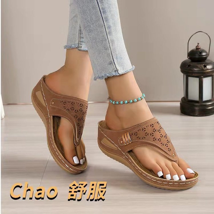 Damen Entspannende Zehentrenner-Sandalen mit modischem Cut-Out-Design und komfortablem Fußbett EB