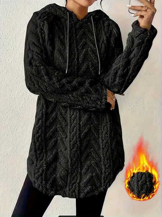 Damen Kapuzenpullover mit weichem Plüsch und modischem Zopfmuster EB