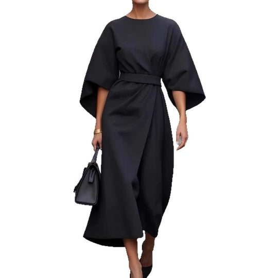 Damen Maxi-Kleid mit voluminösen Ärmeln und elegantem Drapierungsdesign Heidi-Mode