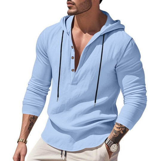 Herren lässiges Langarm-Hoodie mit modischem Knopfdesign und atmungsaktivem Stoff EB