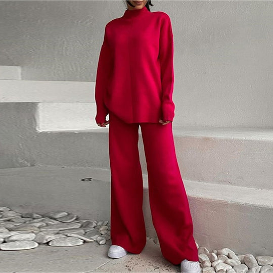 Damen Lässiges Strickensemble mit weitem Schnitt und hohem Kragen EB