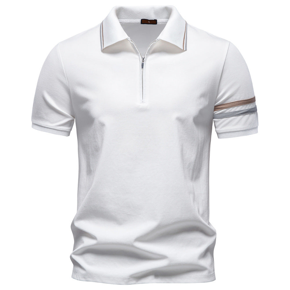 Herren nan atmungsaktives elastisches Poloshirt mit kurzem Reißverschluss und Kontraststreifen an Ärmeln EB