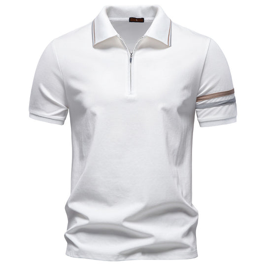 Herren nan atmungsaktives elastisches Poloshirt mit kurzem Reißverschluss und Kontraststreifen an Ärmeln EB