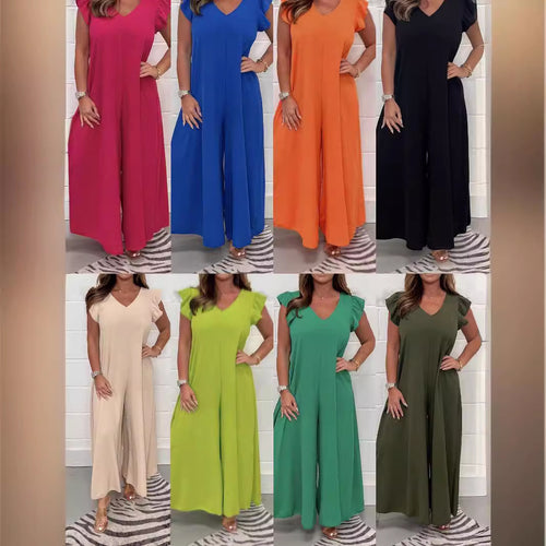 Damen Weit geschnittenes Jumpsuit mit V-Ausschnitt EB