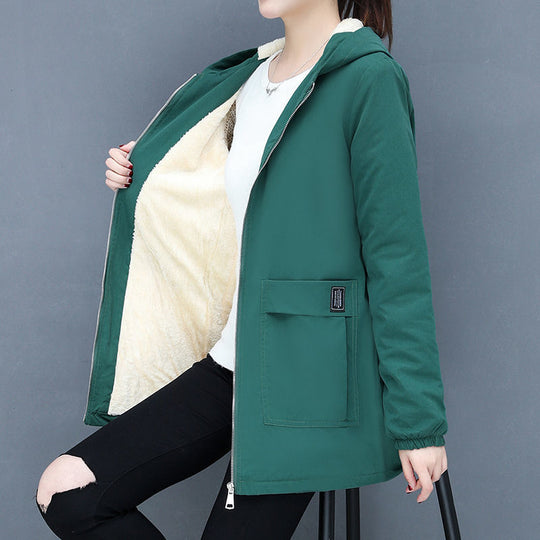 Damen Übergangsjacke mit fleecegefütterter Kapuze und praktischen Taschen EB