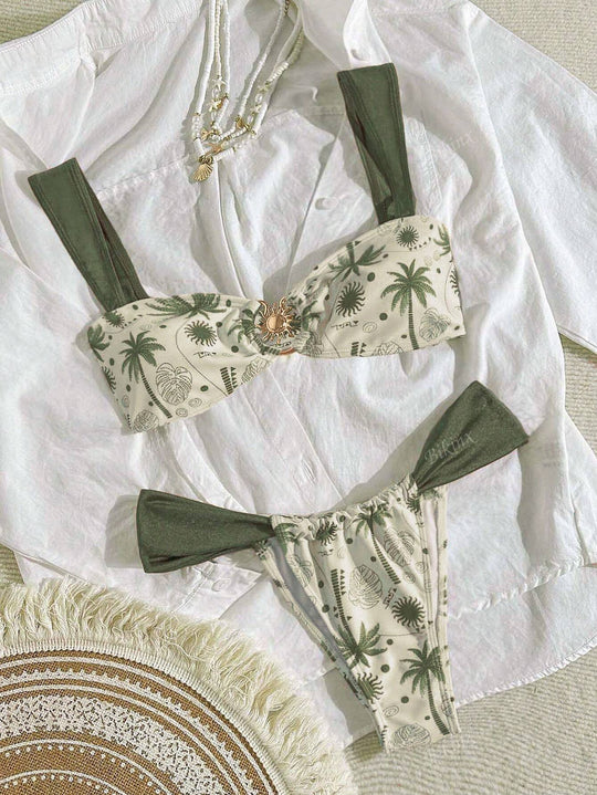 Damen Eleganter Bandeau-Bikini mit hohem Beinausschnitt EB