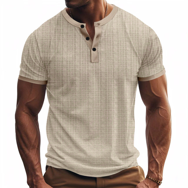 Herren Kurzarm-Henley-Shirt mit moderner Knopfleiste und subtiler Struktur EB