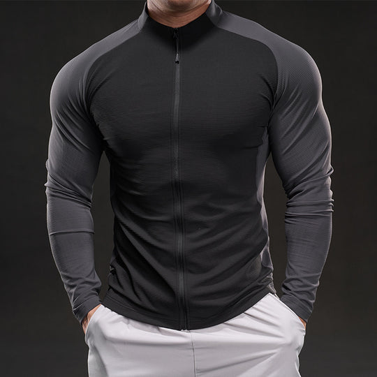 Herren Slim‑Fit Performance‑Trainingsshirt mit durchgehendem Reißverschluss und Raglanärmeln EB