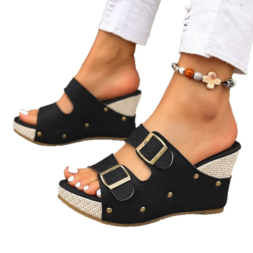 Damen Wedge-Pantoletten mit verstellbaren Riemen und modischem Design EB