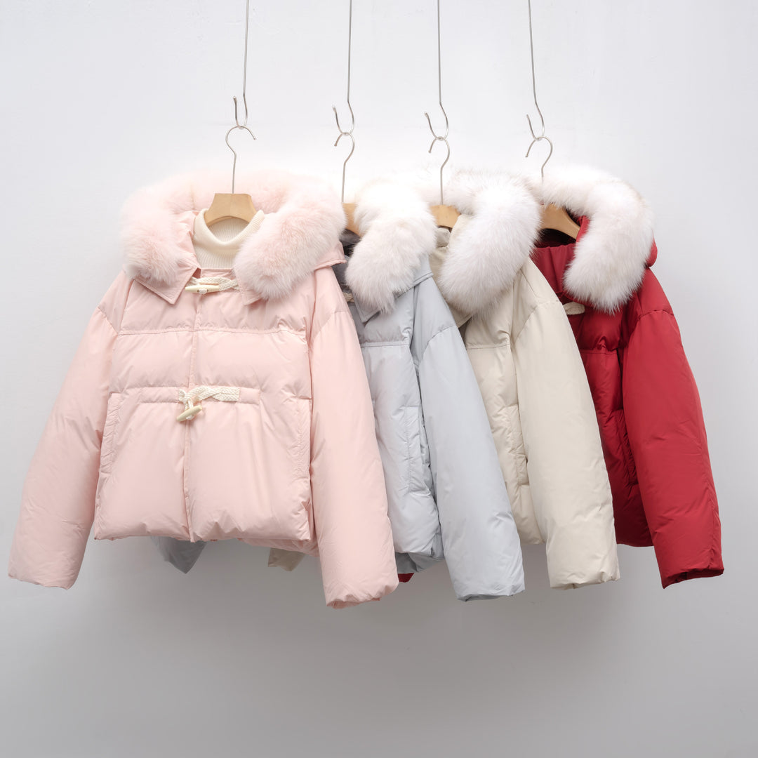 Damen modische Winterjacke mit Kunstfellkragen EB