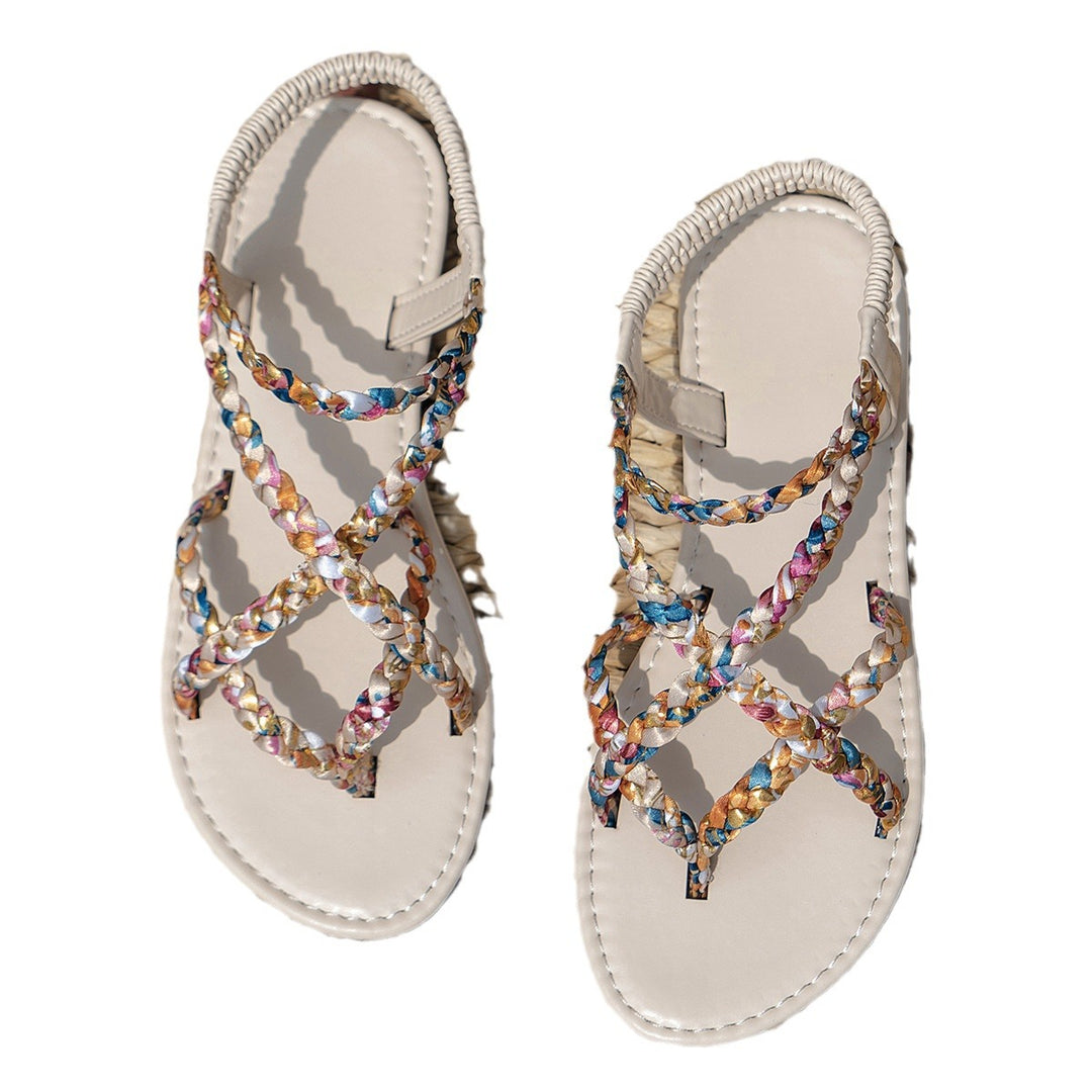 Damen flache, geflochtene Sandalen mit modischem Design EB