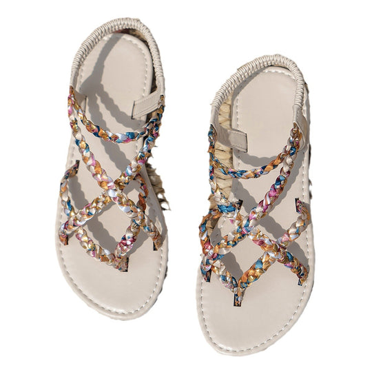 Damen flache, geflochtene Sandalen mit modischem Design EB