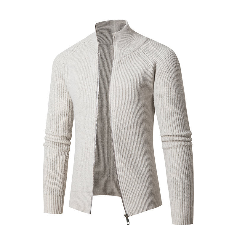 Herren modische Strickjacke mit durchgehendem Reißverschluss und hochgeschlossenem Kragen EB