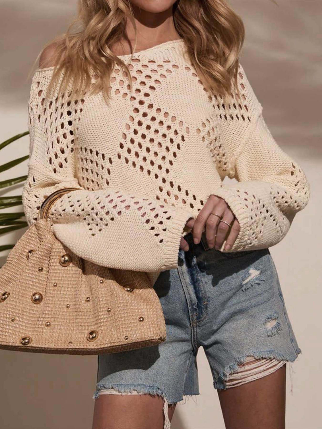 Damen offener Strickpullover mit luftiger Maschenstruktur EB