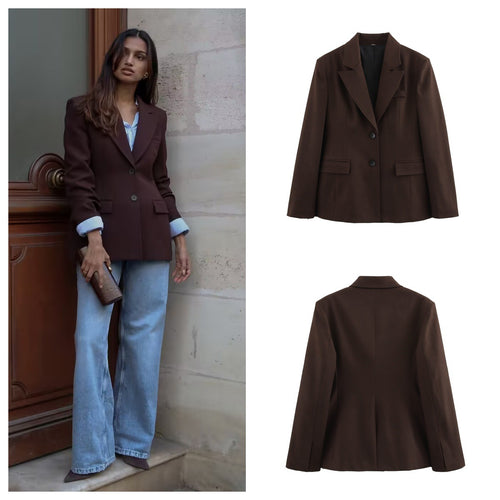 Damen elegante Blazerjacke mit strukturiertem Design und praktischen Taschen EB