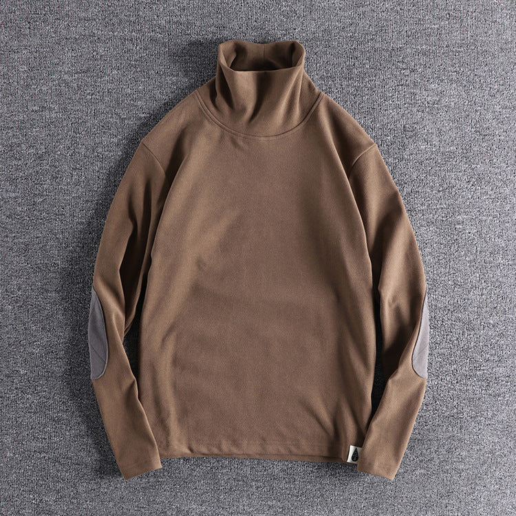 Herren Stehkragenpullover aus hochwertigem Fleece mit kontrastierenden Ellbogenpatches EB