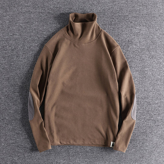 Herren Stehkragenpullover aus hochwertigem Fleece mit kontrastierenden Ellbogenpatches EB