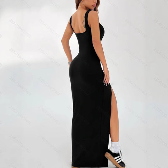 Damen Elegantes Maxikleid mit schulterfreier Silhouette und seitlichem Schlitz EB