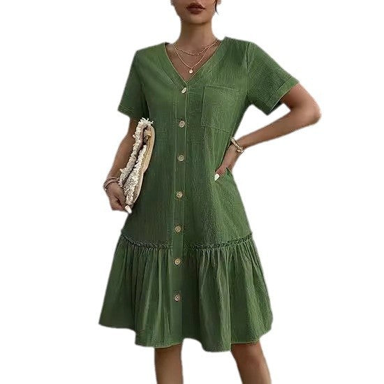 Damen Freizeitkleid mit Knopfverschluss und Volants EB