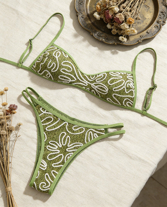 Damen Triangel-Bikini mit trendigem Stickmuster EB