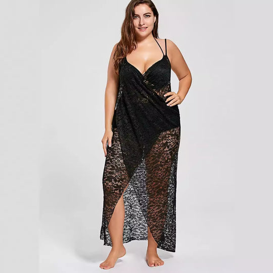 Damen eleganter durchsichtiger Spitzen-Strandüberwurf EB