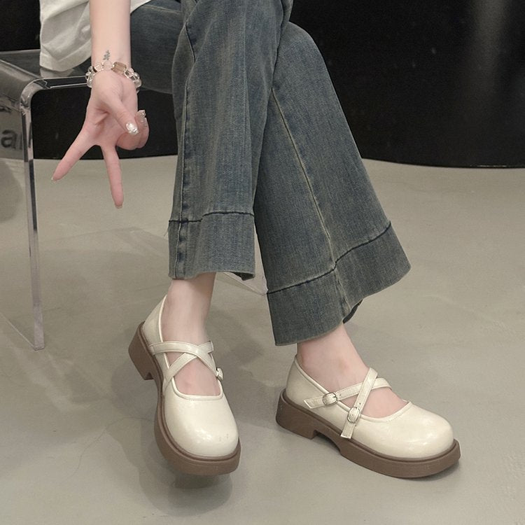 Damen modische Mary Jane Ballerinas mit verstellbarem Riemen aus hochwertigem Leder EB