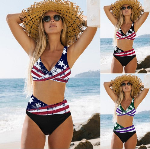 Damen Hochtailliertes Bikini-Set mit stylischem Wickeloberteil EB