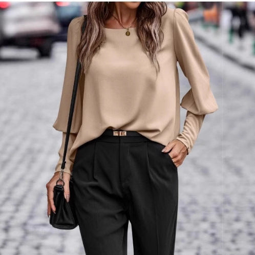 Damen elegante Bluse mit puffärmeligen Details und strukturiertem Stoff EB