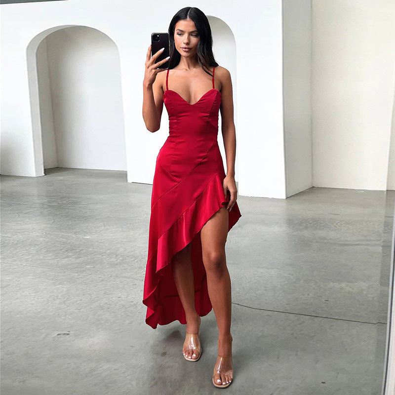 Damen Elegantes Abendkleid mit tiefem V-Ausschnitt und fließendem Rock EB