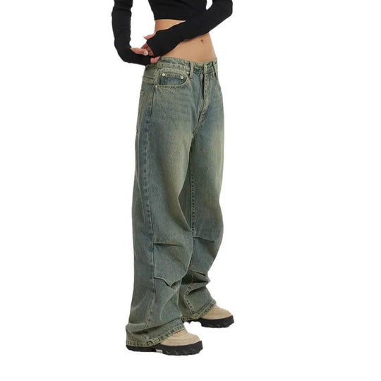 Damen Baggy-Jeans mit hohem Taillenbund und weiten Beinen EB