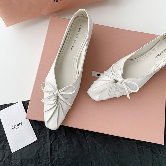 Damen elegante Ballerina-Schuhe mit modischem Schleifendetail und komfortablem Blockabsatz EB