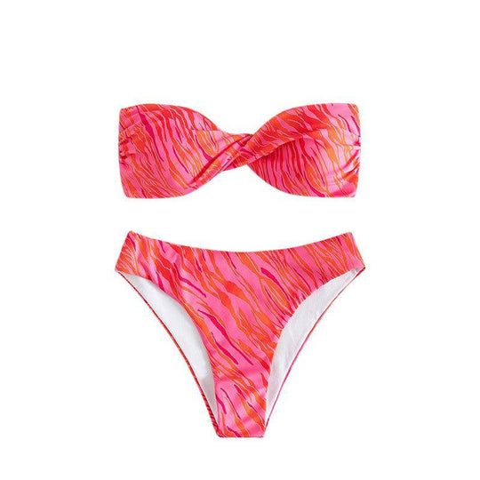 Damen Bandeau-Bikini mit Volant und geschmackvollem Muster EB