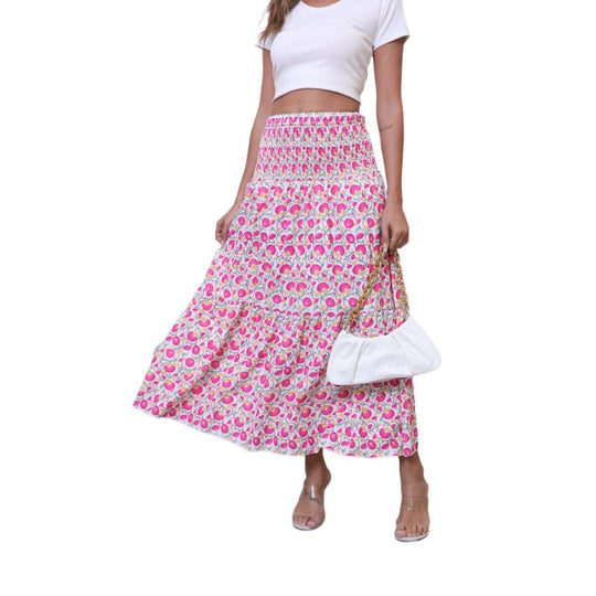 Damen Maxi-Rock mit voluminösen Rüschendetails und knöchellanger Passform EB