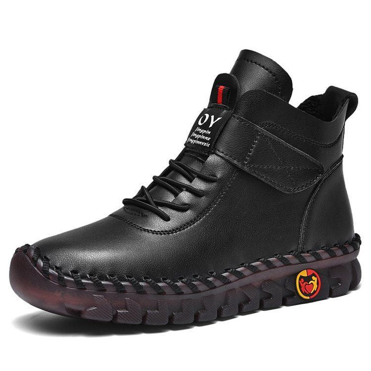 Herren nan knöchelhohe Freizeit-Lederimitat-Boots mit Klettverschluss gepolsterter Komfortinnensohle und profilierter Gummilaufsohle EB