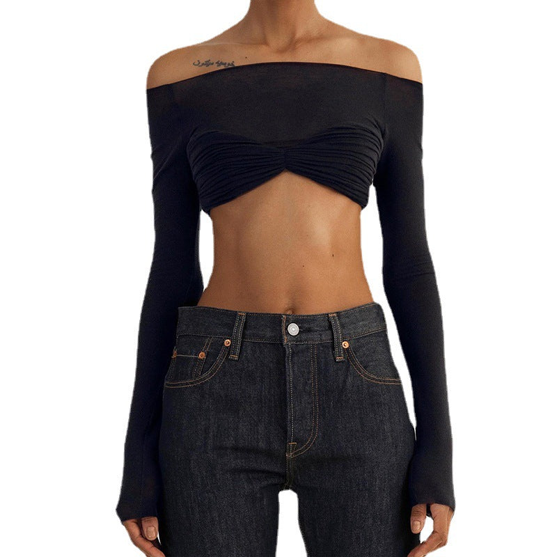 Damen Trendiges Cropped Oberteil mit Raffungen und Off-Shoulder Schnitt EB
