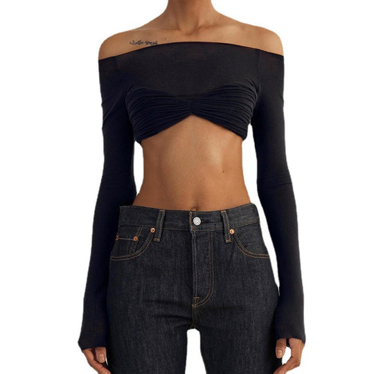 Damen Trendiges Cropped Oberteil mit Raffungen und Off-Shoulder Schnitt EB