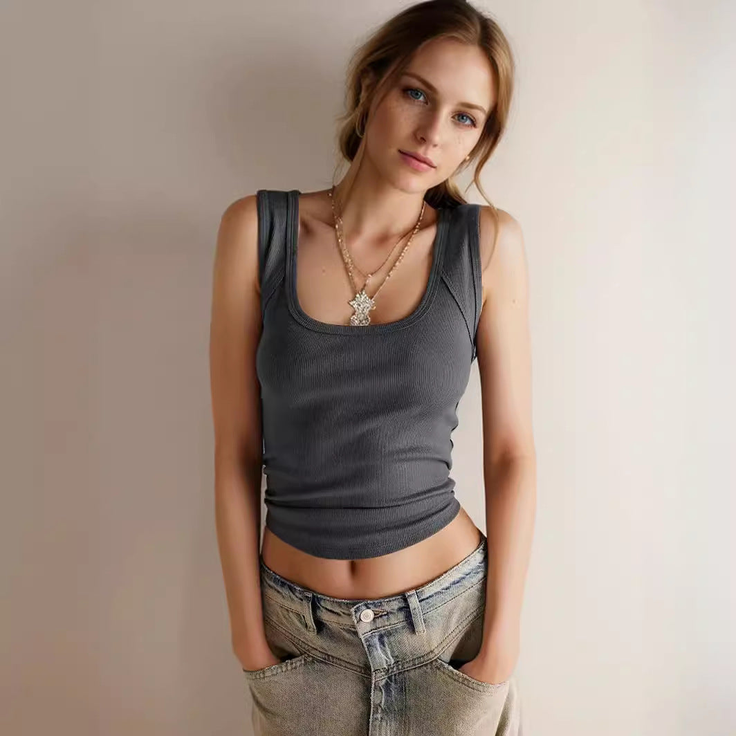 Damen Rippshirt mit schmalen Trägern und figurbetonter Passform EB