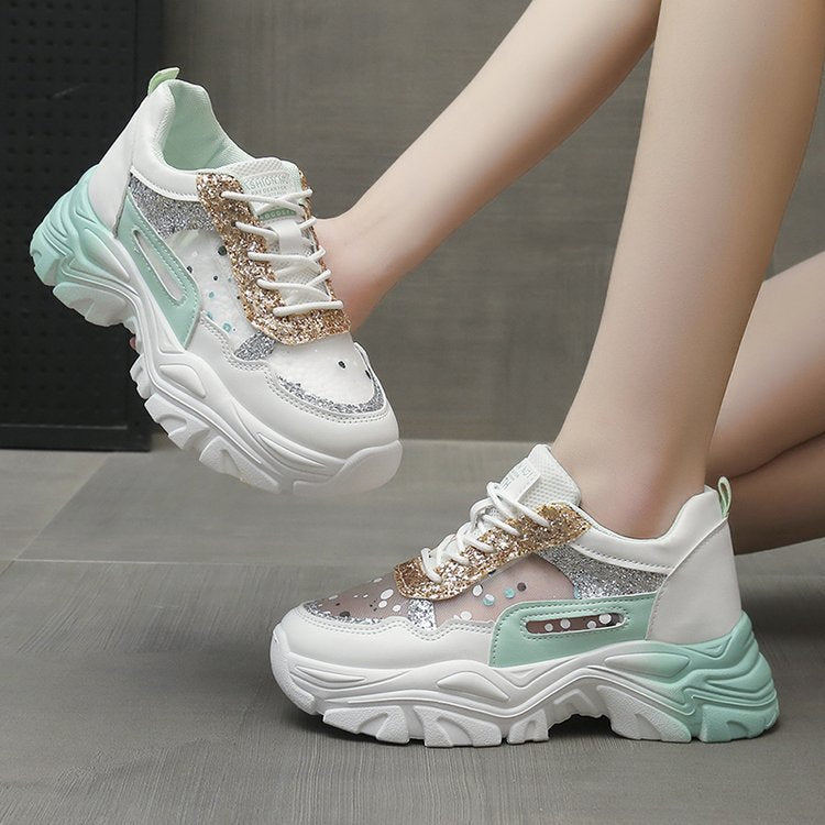 Damen Chunky Sneakers mit Glitzerdetails und ergonomischer Sohle EB