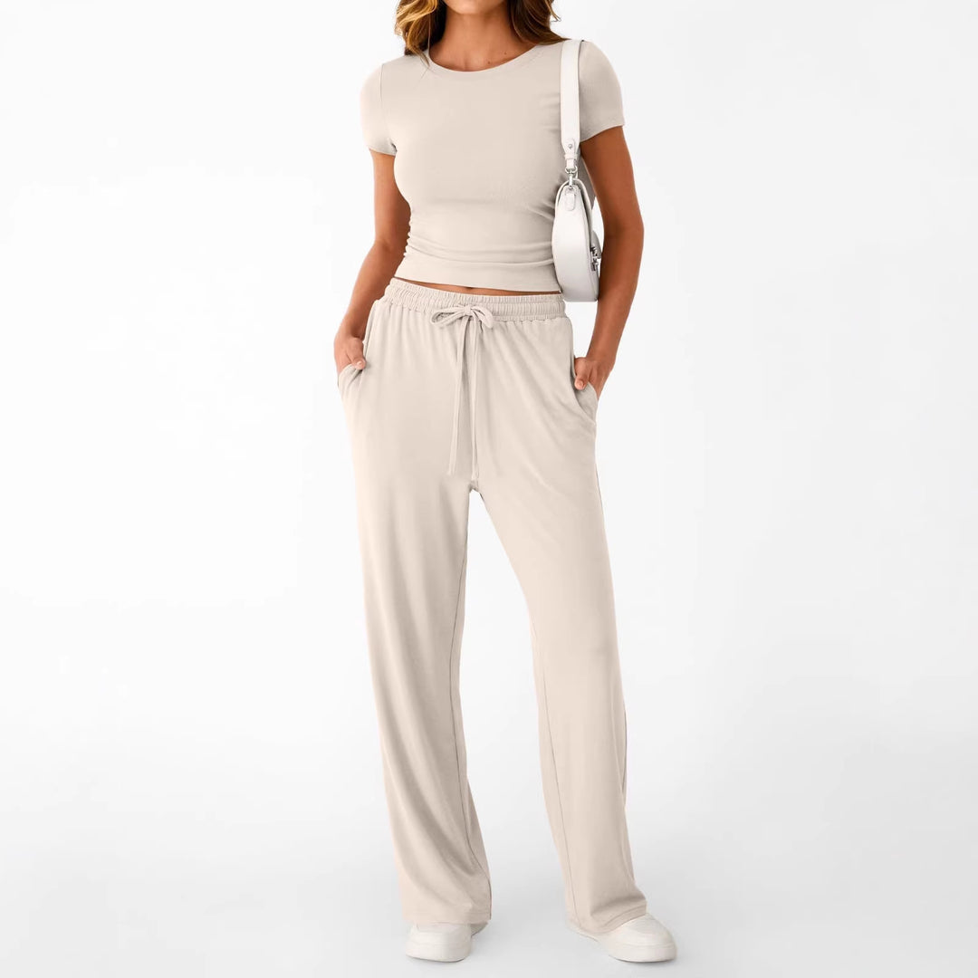 Damen lässiger Freizeitanzug mit kurzen Ärmel und weiten Hosen EB