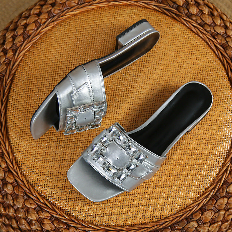 Damen elegante Slipper mit funkelnden Schnallelementen EB