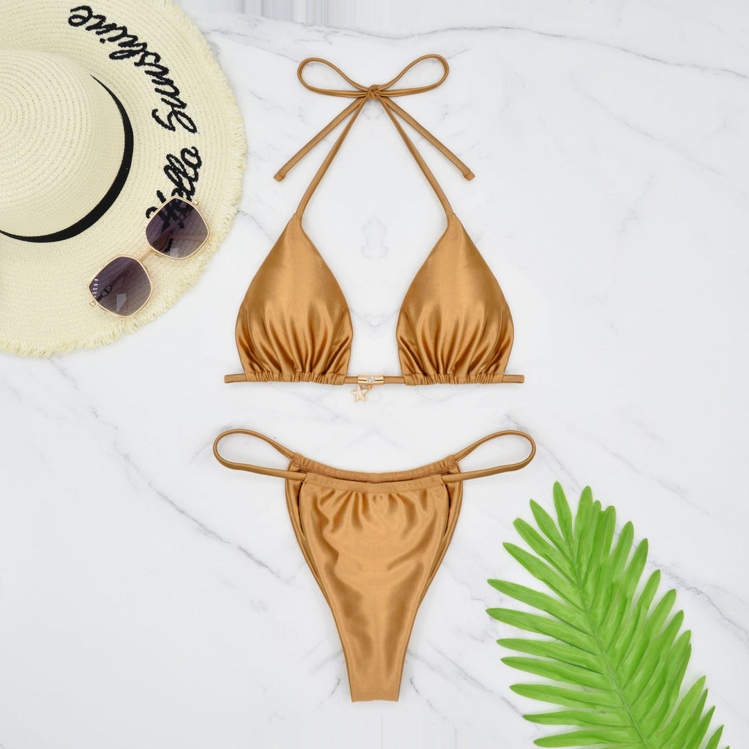 Damen Triangel-Bikini mit raffinierter Vorderansicht und elegantem Goldakzent EB