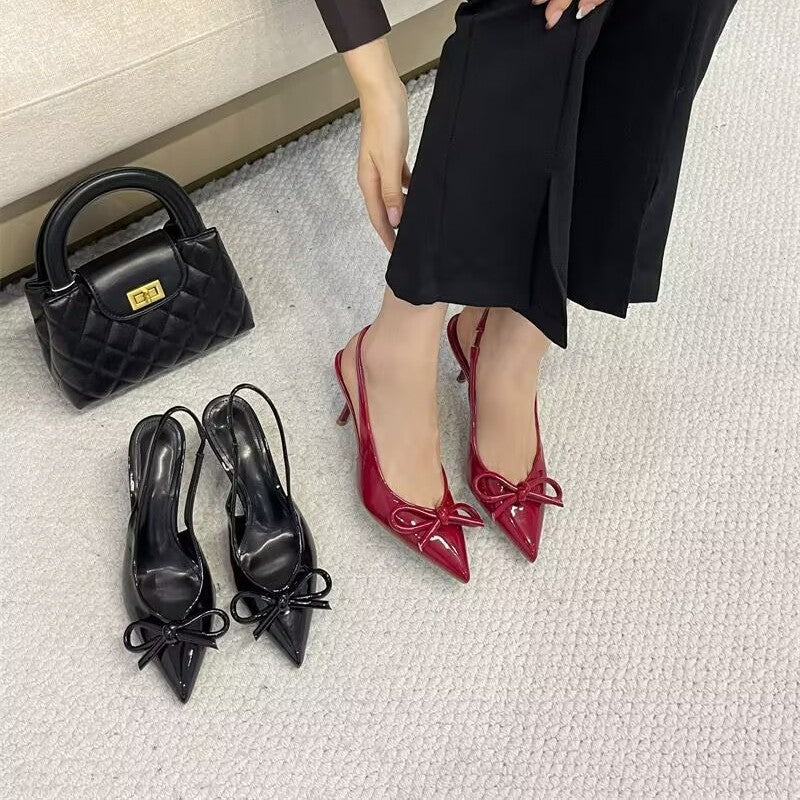 Damen Slingback-Pumps mit elegantem Schleifenakzent und spitz zulaufendem Design EB