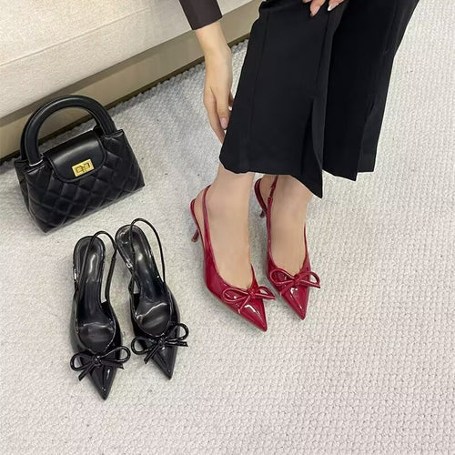 Damen Slingback-Pumps mit elegantem Schleifenakzent und spitz zulaufendem Design EB