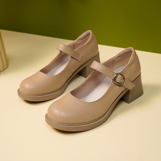 Damen Elegante Blockabsatz Ballerinas mit verstellbarem Riemen EB