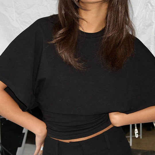 Damen Stilvolles Crop-Top mit weitem Schnitt und Rundhalsausschnitt EB