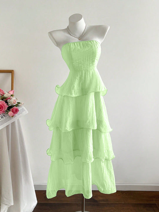 Damen langes Strandkleid mit voluminösen Rüschendetails EB