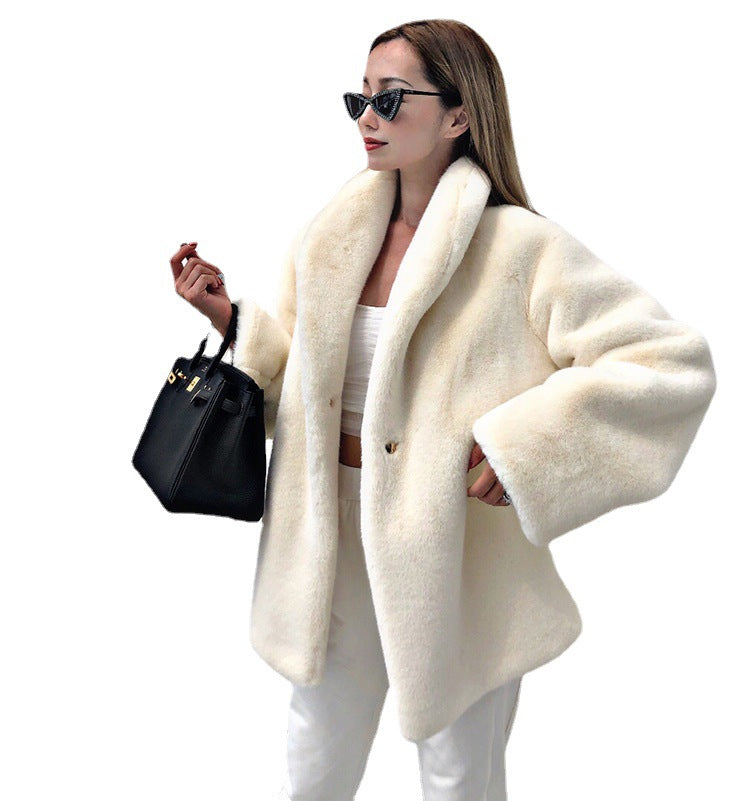 Damen kuschelige Oversized-Jacke aus Plüsch mit breitem Kragen EB