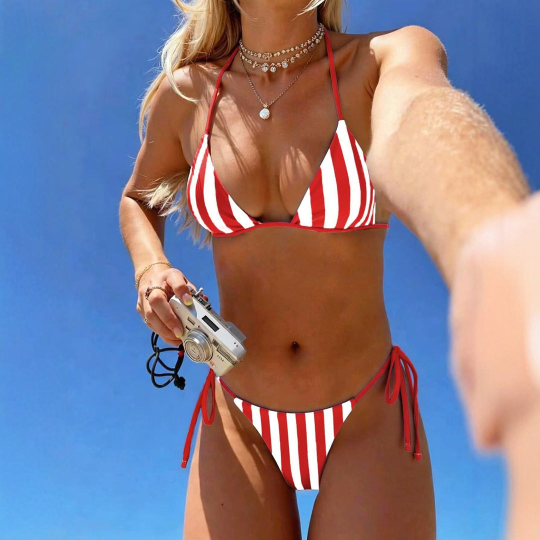 Damen Triangel-Bikini mit modischem Streifenmuster EB