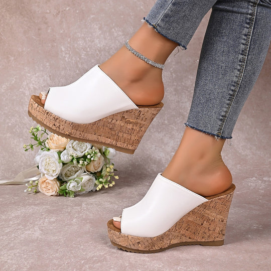 Damen Wedge-Pantoletten mit elegantem Korkfußbett und offener Zehenpartie EB